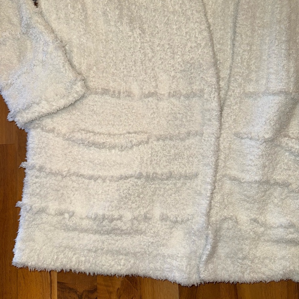 Barefoot Dreams Cardigan Womens Large White Excellent CozyChic Fringe BDWCC1513 - Picture 2 of 6